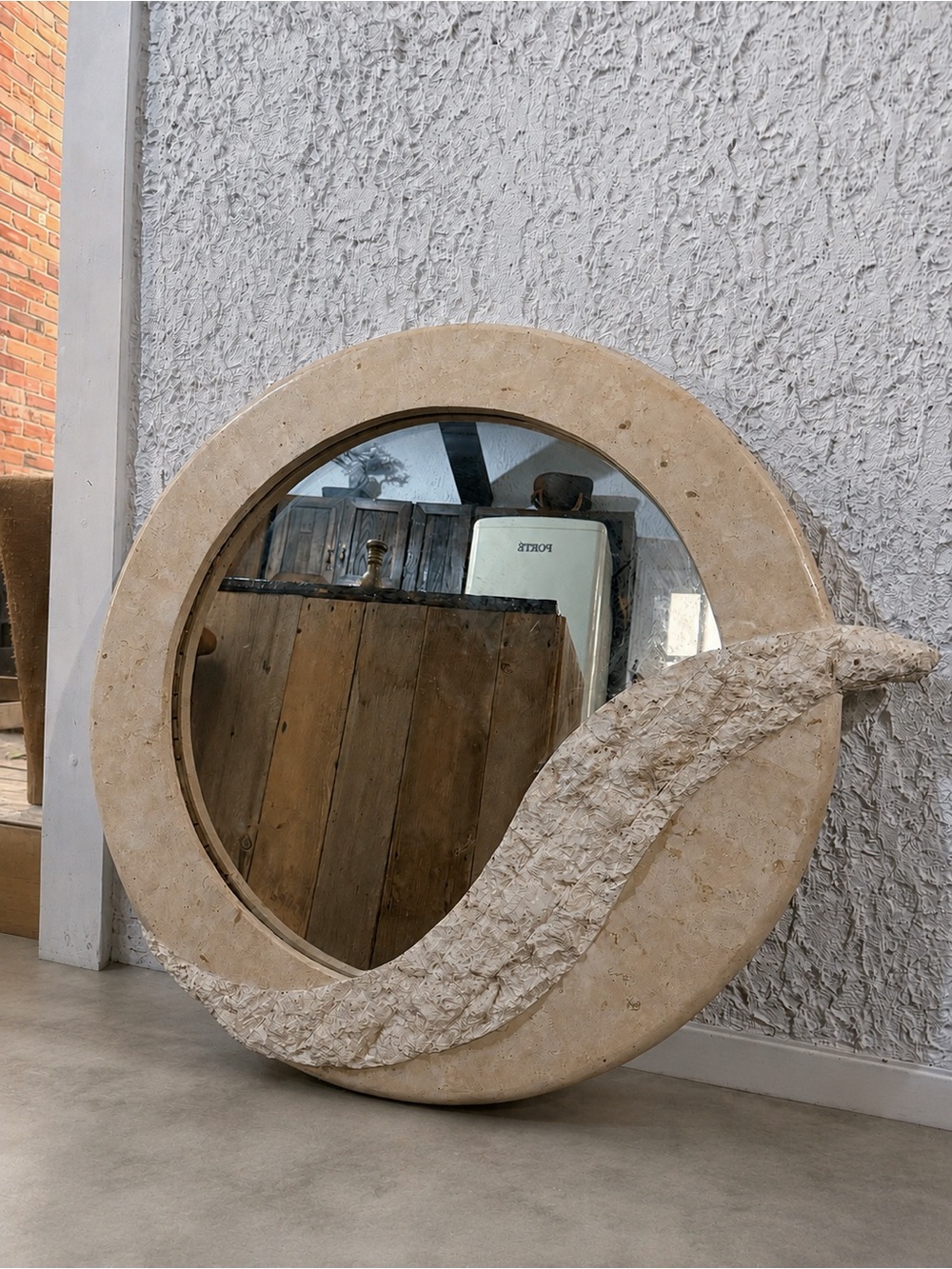 Rare Vintage Large Sculptural Round Mirror, Postmodern Organic Modern Statement